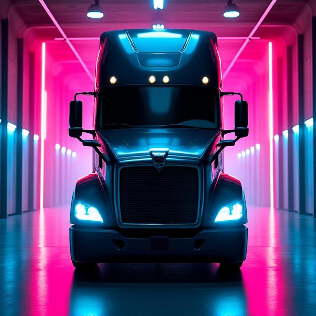 Modern semi-truck with neon accents