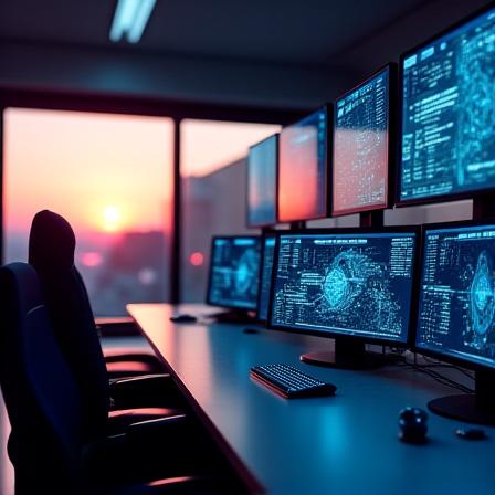 Modern logistics dispatch office with warm lighting