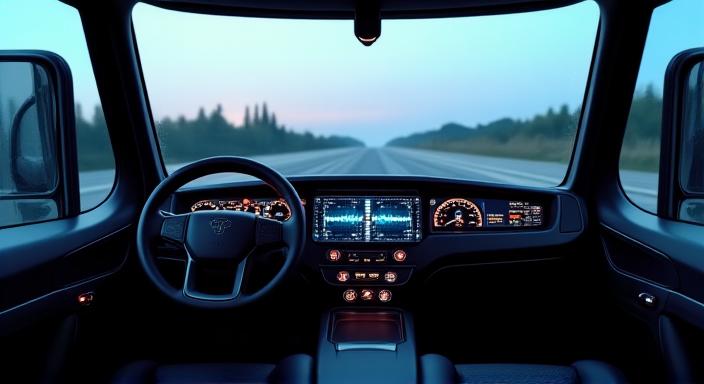 Dashboard of a modern truck with logistics software